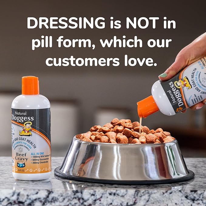 Dressing Best Hip and Joint Supplement for Dogs, Glucosamine & Chondroitin/Joint Health/Salmon Oil for Dogs Skin and Coat Health, Delicious Beef Gravy Flavor, 32 Oz