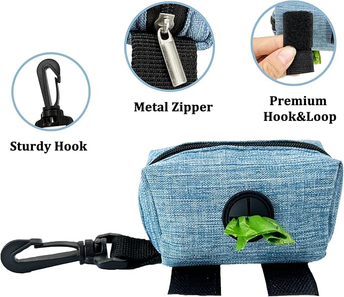 Dog Poop Bag Holder for Leash, 2 Pack Dog Poop Bag Dispenser Doggie Waste Bag Holder Puppy Poop Bag Carrier, plus 2 Waste Holder for Dispenser Carrier - Fits All Dog Leash (Blue)