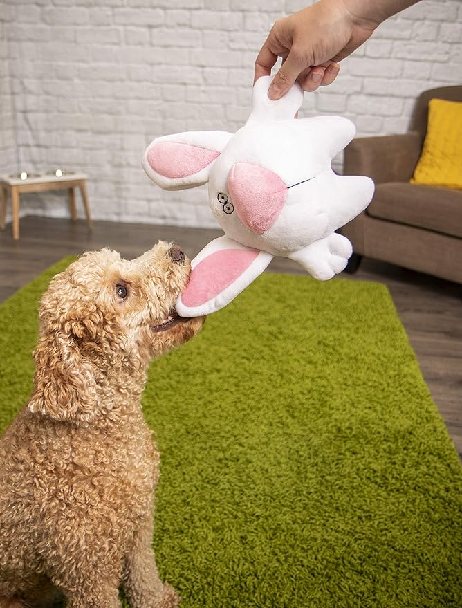 goDog Big Nose Bunny Squeaky Plush Dog Toy, Chew Guard Technology - White, Large