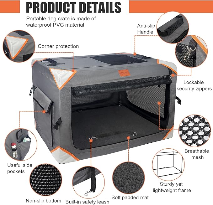 Collapsible Dog Crate-Portable Dog Crates for Small Medium Dogs,4-Door Portable Pet Travel Crate,Sturdy/Breathable/Comfortable,Indoor & Outdoor & Car Back Seat;Soft Dog Blanket