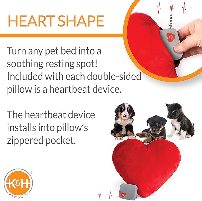K&H Pet Products Mother's Heartbeat Calming Dog Toy Heart Pillow Red Large Breed Heartbeat 10 Inch