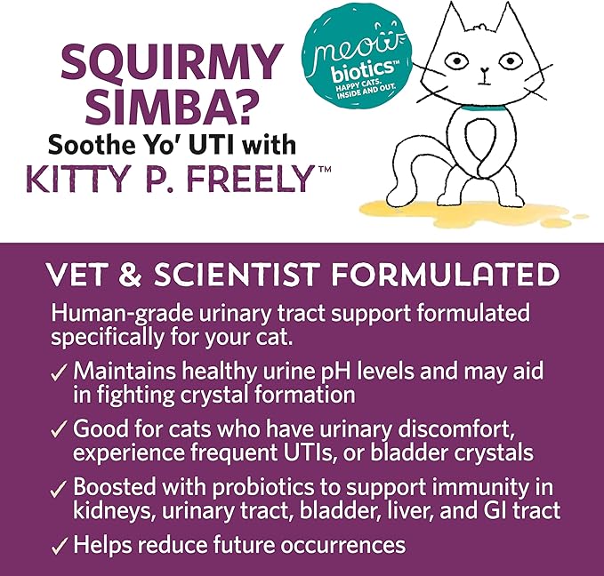 Kitty P. Freely Cat Urinary Supplement, Cranberry for Cats, Cat UTI & Cat Kidney Support Powder Probiotics for Cats, Made in USA (30 Days)