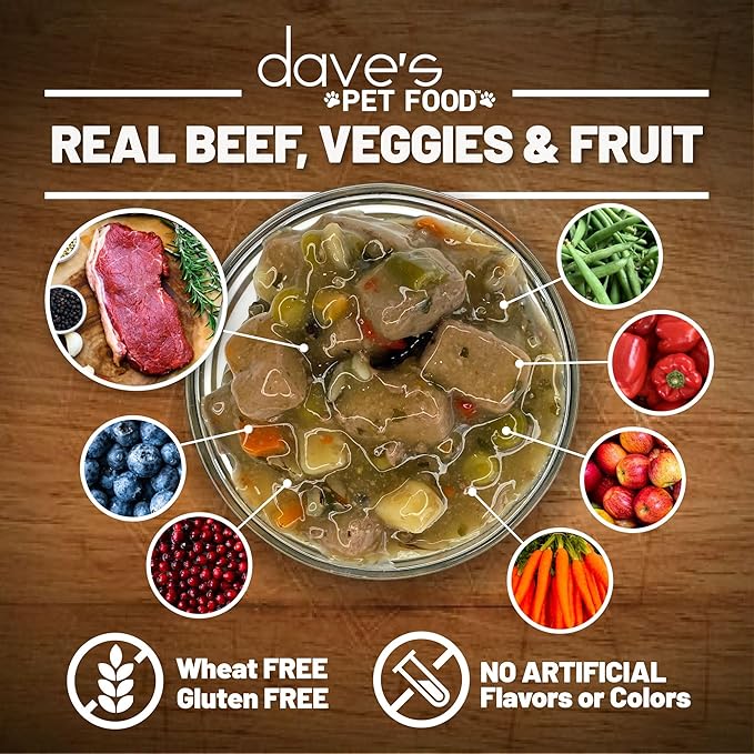 Dave's Pet Food Stewlicious Soft Dog Food Wet (Meaty Beef Stew), Made in USA Canned Dog Food, Added Vitamins & Minerals, Wheat & Gluten-Free, Small to Large Dogs 13.2 oz Cans (Case of 12)