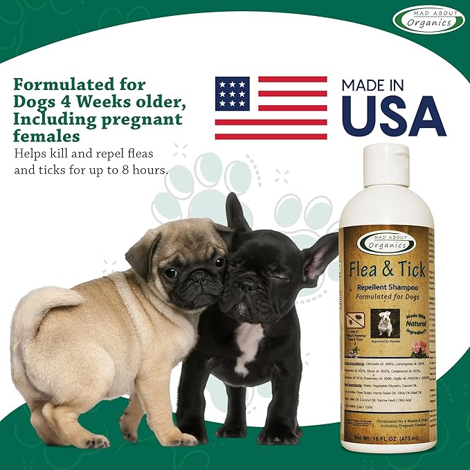 Flea and Tick Repellent Shampoo Formulated for Dogs - Dog Shampoo for Flea and Tick Prevention, Natural Flea Treatment for Dogs, Kills Eggs and Larvae, Effective Protection - 16oz