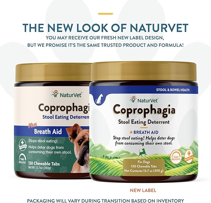 NaturVet – Coprophagia Stool Eating Deterrent Plus Breath Aid – Deters Dogs from Consuming Stool – Enhanced with Breath Freshener, Enzymes & Probiotics – 130 Chewable Tablets