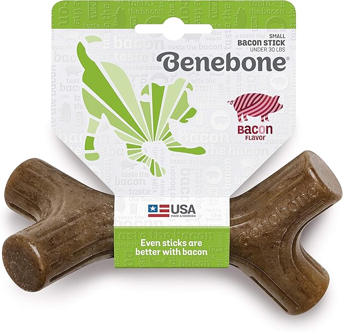 Benebone Bacon Stick Real Wood Durable Dog Chew Toy, Made in USA, Small
