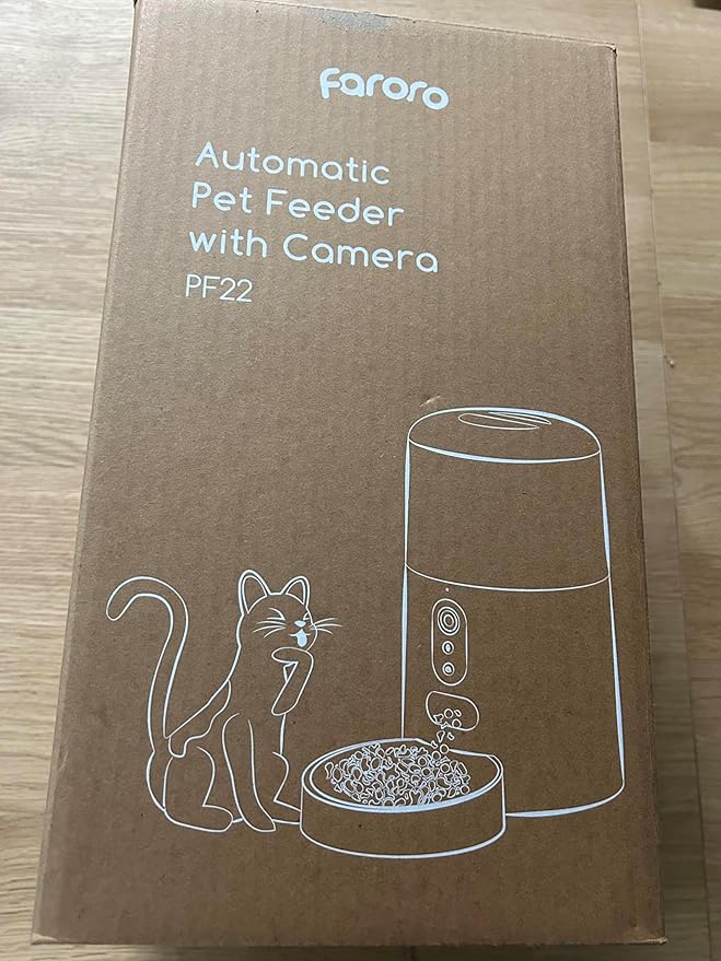 Faroro Automatic Cat Feeder with Camera, 3MP HD Video with Night Vision, 2.4G WiFi Cat Feeder with APP Control, 2-Way Audio, Low Food Sensor, Motion Alerts for Cats and Dogs