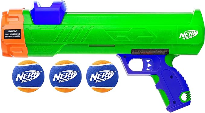 Nerf Dog Tennis Ball Blaster Dog Toy, 16 Inch Blaster with 3 Balls,Green