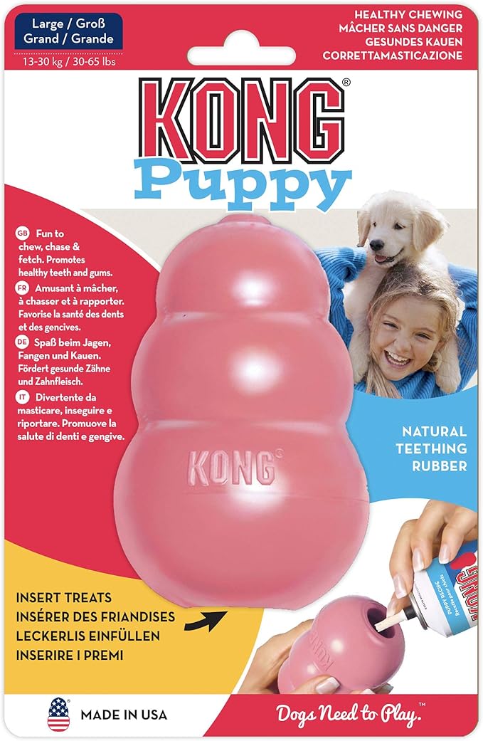 KONG Puppy - Natural Teething Rubber Chew Toy for Dogs - Stuffable Dog Toy for Extended Playtime - Chew & Fetch Toy for Puppies - for Large Puppies - Blue