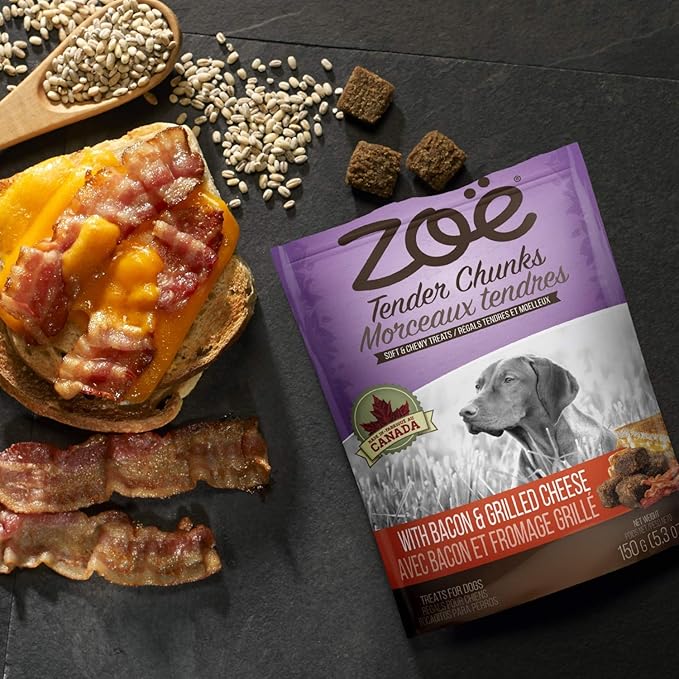 Zoe Tender Chunks for Dogs, All Natural Dog Treats, Grain-Free, Cheese and Bacon Recipe, 5.3 oz., 92043