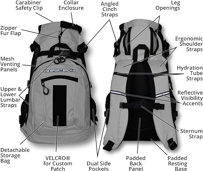 K9 Sport Sack | Dog Carrier Adjustable Backpack (Large, Plus 2 - Light Grey)