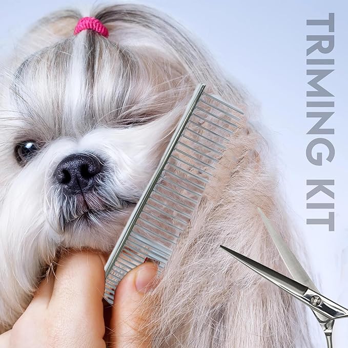 Dog Clippers for Grooming | 12 Pcs Set | Low Noise | Rechargeable | Professional Dog Grooming Kit | Dog Grooming Clippers (Gold with LED Display)