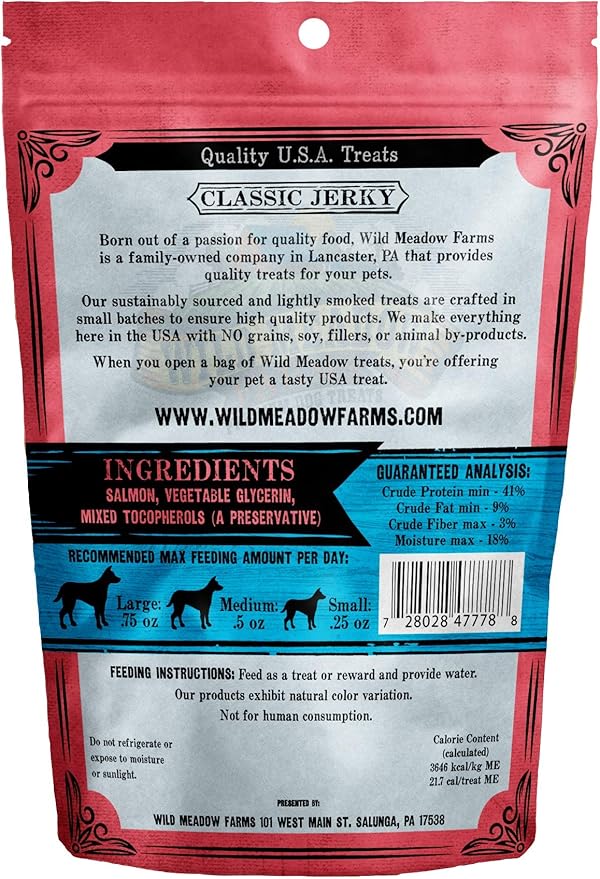 Wild Meadow Farms - Classic Salmon Bites, Soft Jerky Treats for Dogs, Grain-Free & All-Natural, Ideal for Training, Portioning, and High-Value Rewards for All Breeds & Ages - 3.5 Ounce Pouch