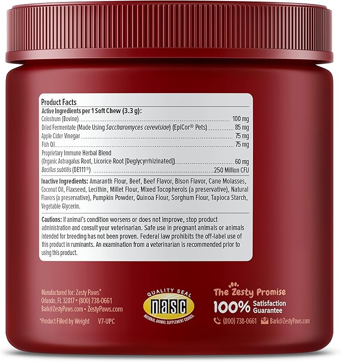 Zesty Paws Dog Allergy Relief - Anti Itch Supplement - Omega 3 Probiotics for Dogs - Digestive Health - Soft Chews for Skin & Seasonal Allergies - with Epicor Pets - Bison - 90ct