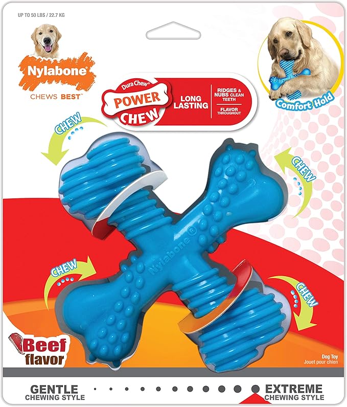 Nylabon Power Chew Comfort Hold X Bone Chew Toy for Dogs, Beef Flavor, Large - Up to 50 lbs. (1 Count)