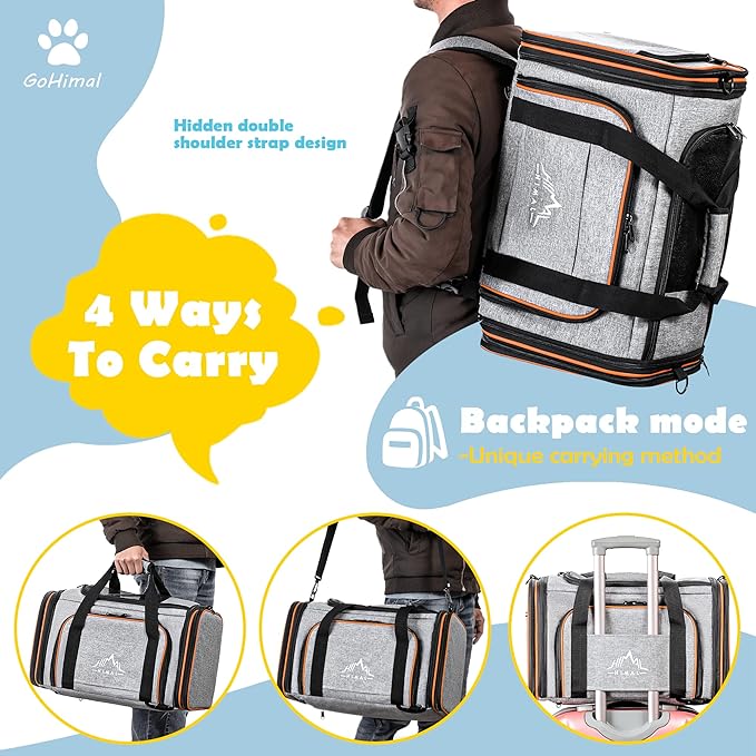 Pet Carrier Airline Approved Pet Carrier,4 Sides Expandable Cat Carrier Bag Large Soft Sided Pet Travel Carrier Dog Carrier Backpack with Remove Fleece Pad (Large, Orange)