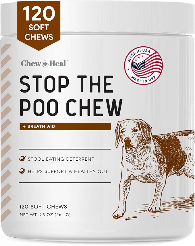 Stop The Poo Chew Coprophagia Treatment for Dogs - 120 Soft Chews - Chicken Flavor Dog Deterrent for Dogs Eating Poop - Treats Bad Breath and Boosts Gut Health - Made in USA