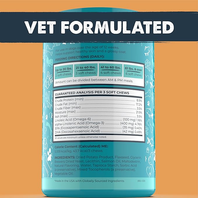 Mighty Paw Waggables Mighty Omega (Made in The USA, 120 Count) | Omega 3 Fish Oil Chew for Dogs. Salmon Oil for Dogs Skin and Coat Supplement. Soft Chew Fish Oil for Dogs - DHA & EPA, Bacon Flavor