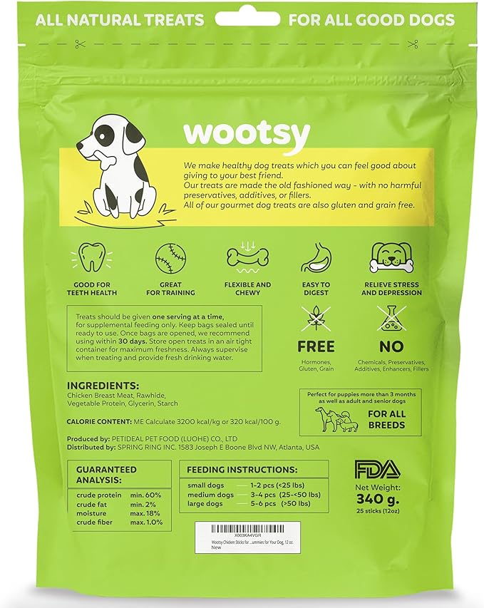 Chicken Wrapped Rawhide Sticks - Supports Dental Health Dog Treats, Grain Free, High Protein, Low-Calorie Canine Treats, 12 oz