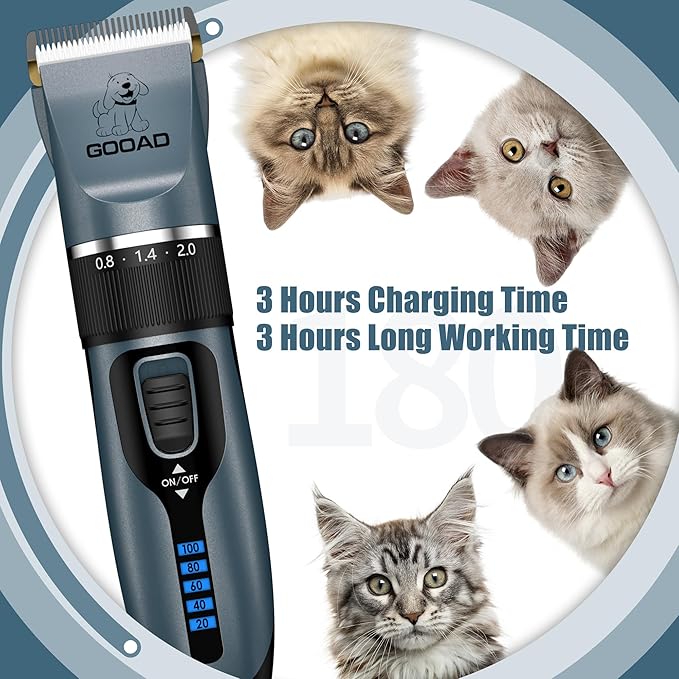 Cat Clippers for Matted Hair, Cat Grooming Kit, Cordless Cat Shaver for Long Hair, Low Noise Paw Trimmer, Cat Hair Trimmer for Grooming,Quiet Pet Hair Clippers Tools for Cats Dogs (Blue)