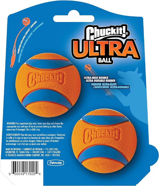 Chuckit Ultra Ball Dog Toy, Small (2 Inch Diameter), Pack of 2, for Breeds 0-20 lbs