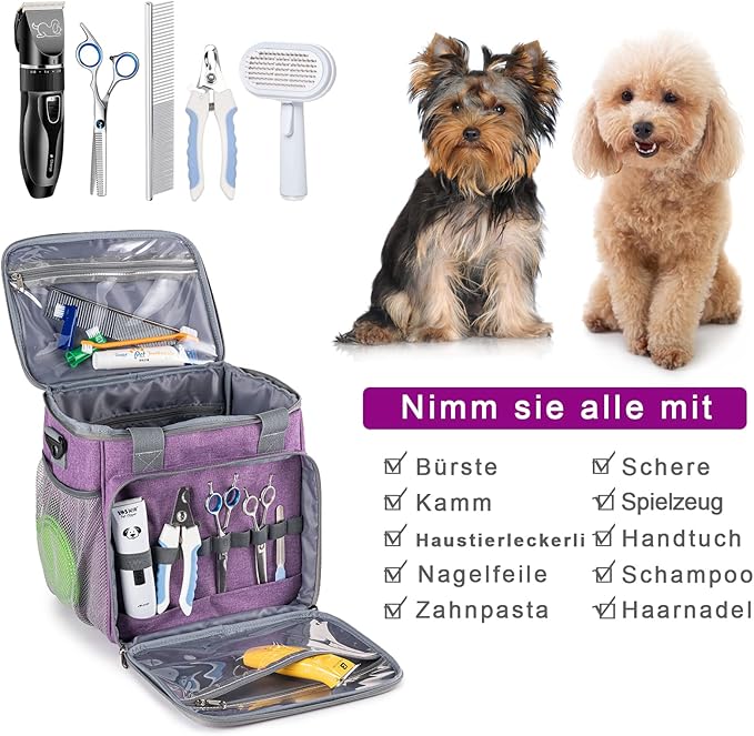 Pet Grooming Bag, Dog Grooming Supplies Organizer Tote Bag, Perfect for Pet Grooming Tool Kit Accessories-Purple