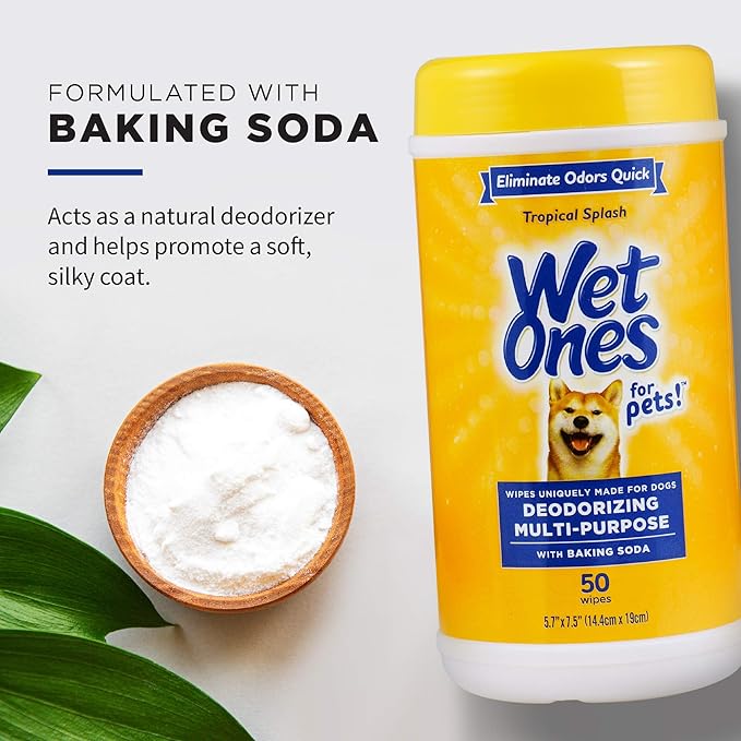 Wet Ones for Pets Deodorizing Multi-Purpose Dog Wipes with Baking Soda Dog Deodorizing Wipes for All Dogs in Tropical Splash Scent, Wipes for Deodorizing Dogs (Pack of 3,150 Count Total)