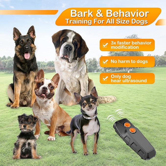 NOUGAT Dog Barking Control Devices, Anti Barking Device with 3 Training Deterrent Modes, Barking Control 25FT Ultrasonic Dog Bark Deterrent, Rechargeable Dog Training & Behavior Aids with LED