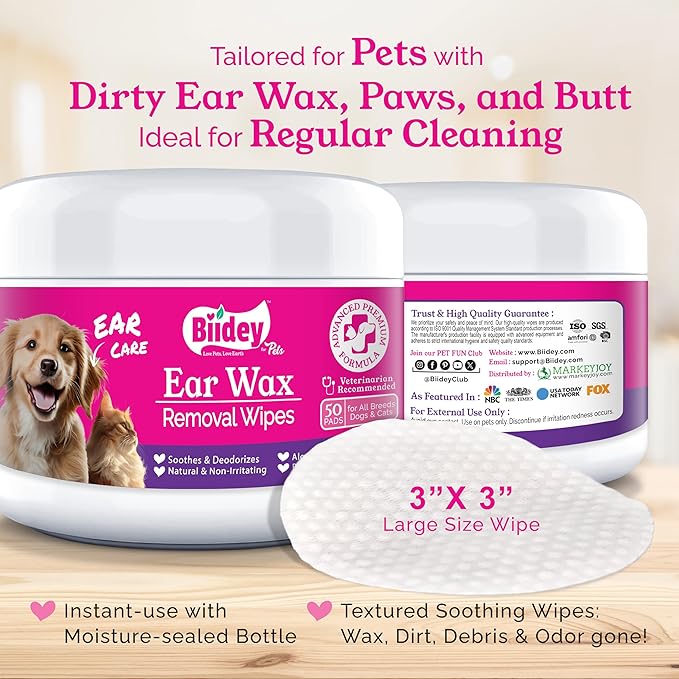 Dog Ear Wipes, Ear Cleaner for Dogs and Cats, Relieve Ear Itching, Inflammation & Infections, Clean Ear Wax, Debris, Soothe & Deodorize, Natural Organic Essential Grooming Supplies, Paw Cleaner