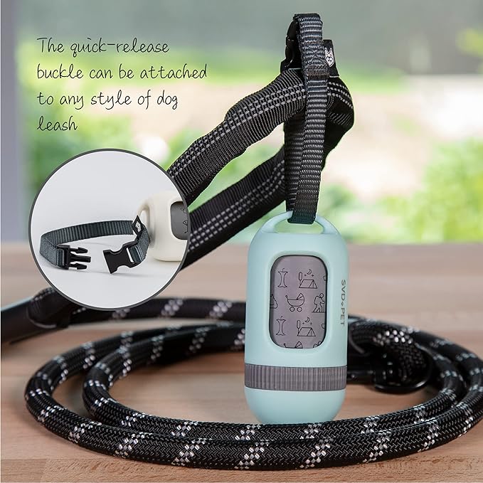 SVD.PET Dog Poop Bag Dispenser, Retractable Waste Bag Fits Any Dog Leash, Compostable Waste Bags, Poop Bag Holder, Dog Walking Accessory (Misty Jade)