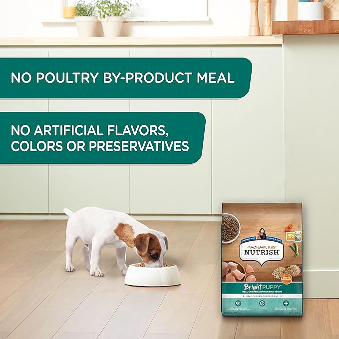 Rachael Ray Nutrish Bright Puppy Premium Natural Dry Dog Food with Added Vitamins, Minerals & Taurine, Real Chicken & Brown Rice Recipe, 14 Pound Bag (Packaging May Vary)