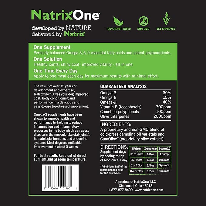 Camelina Oil for Dogs, Dog Skin and Coat Supplement All-Natural Supplements, Support Hearts, Joints, Coats, Skin and Anti-inflammatory Systems, Protective & Maintenance Care, 16 oz by NatrixOne