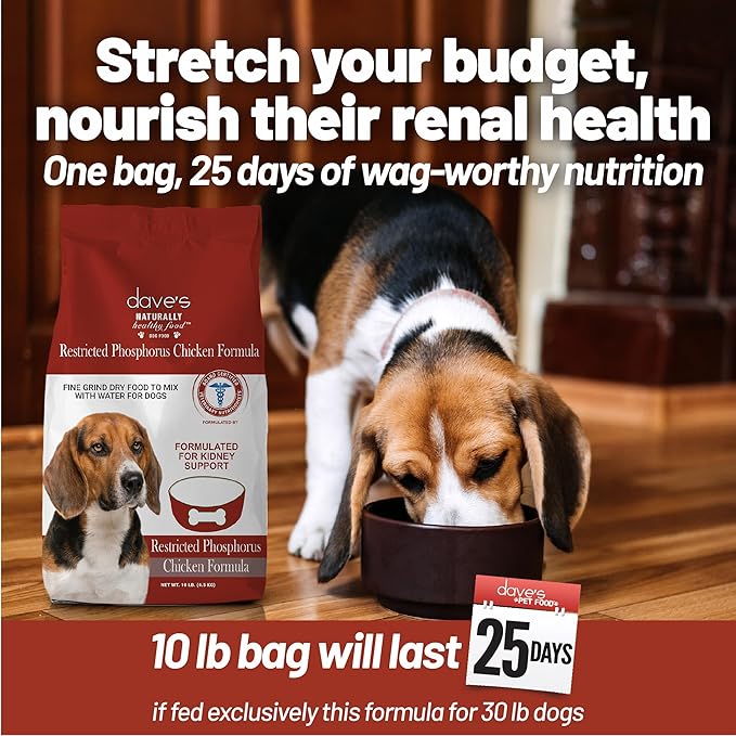 Dave's Pet Food Kidney Support for Dogs with Renal Support (Chicken Formula Crumble) Non-Prescription Low Phosphorus Restricted Diet Dog Food, Added Vitamins Minerals Taurine, Vet Formulated, 10 lb