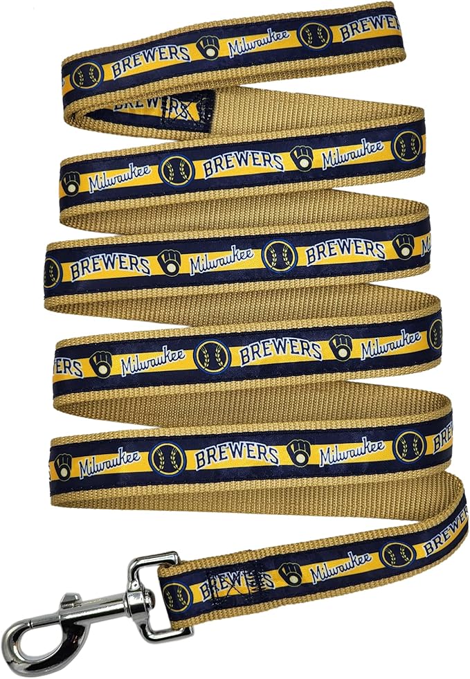 MLB PET Leash, Small, Milwaukee Brewers Dog Leash, Baseball Team Leash for Dogs & Cats. A Shiny & Colorful Dog & Cat Leash with Emboridered Team Name/Logo Licensed by the MLB