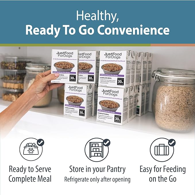 JustFoodForDogs Pantry Fresh Wet Dog Food, Complete Meal or Dog Food Topper, Lamb & Brown Rice Human Grade Dog Food Recipe - 12.5 oz (Pack of 6)