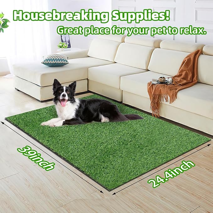 Loobani Dog Potty Grass Pad - 24.4x39 Artificial Grass Pee Pads for Dogs Potty Training Indoor Outdoor, Soft and Easy Cleaning Fake Grass Mat for Pets