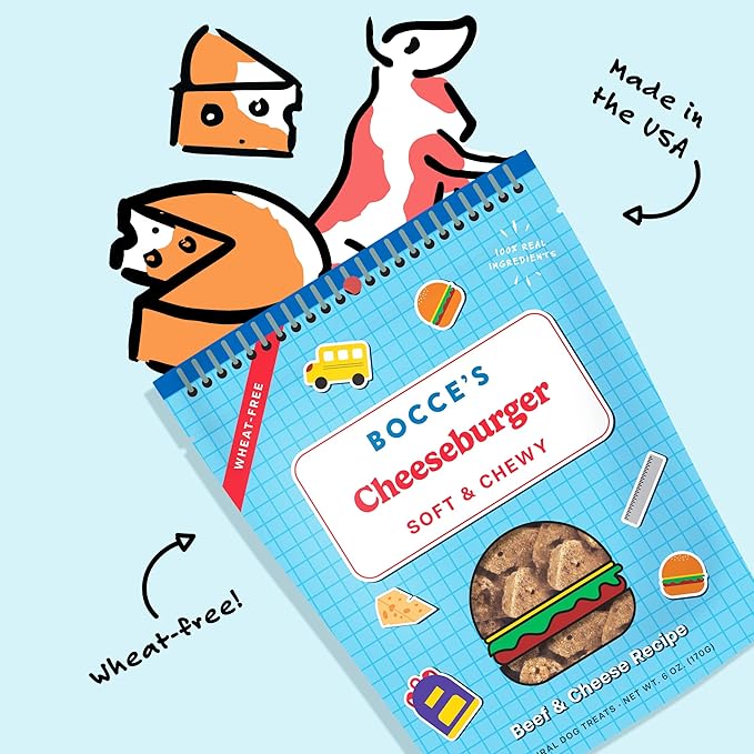 Bocce's Bakery Cheeseburger Treats for Dogs, Wheat-Free Everyday Dog Treats, Made with Real Ingredients, Baked in The USA, All-Natural Soft & Chewy Cookies, 6 oz