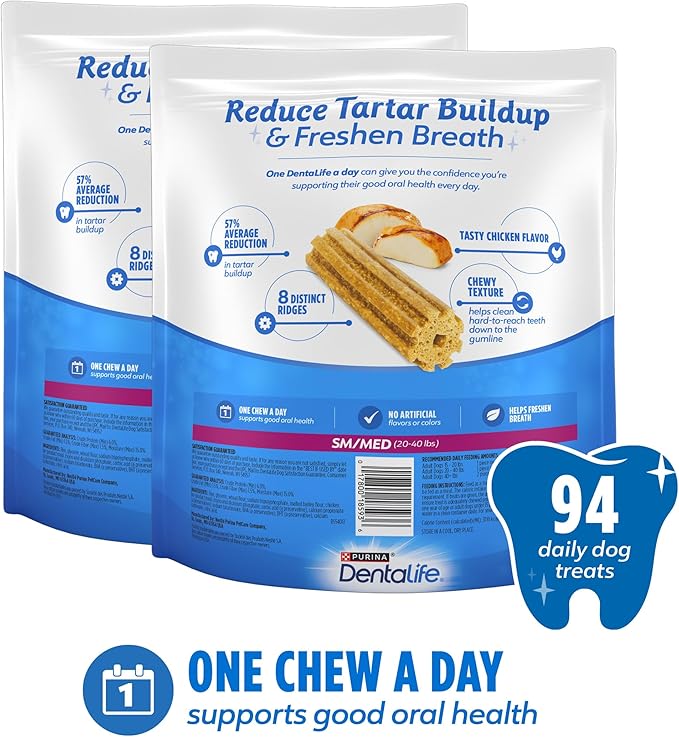 Dentalife DentaLife Made in USA Facilities Small/Medium Dog Dental Chews, Daily - (2) 47 ct. Pouches
