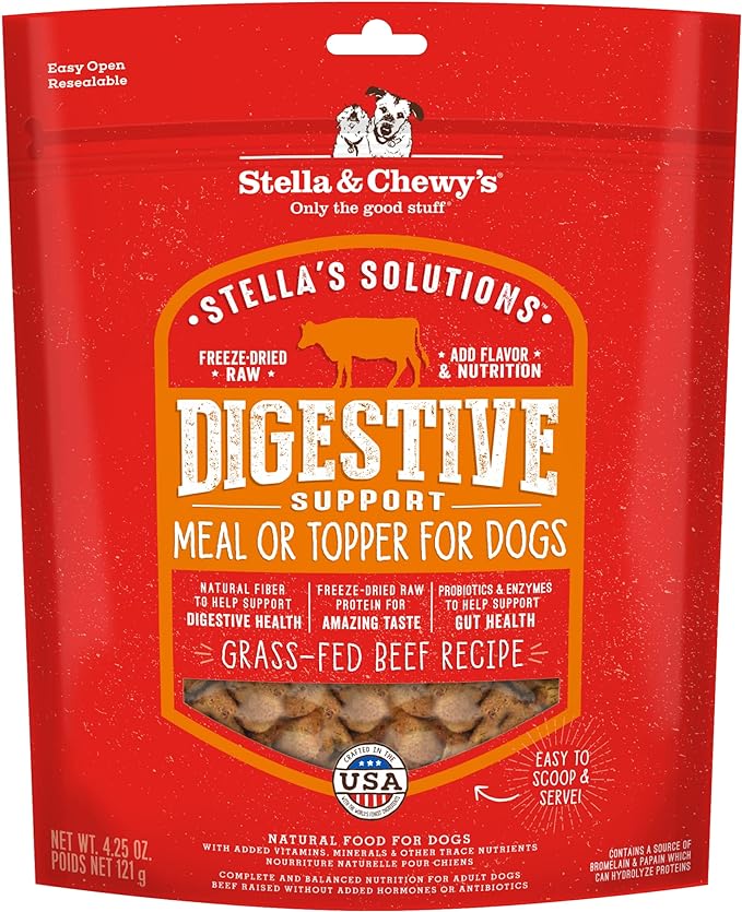 Stella & Chewy's – Stella’s Solutions Digestive Boost – Grass-Fed Beef Dinner Morsels – Freeze-Dried Raw, Protein Rich, Grain Free Dog Food – 4.25 oz Bag