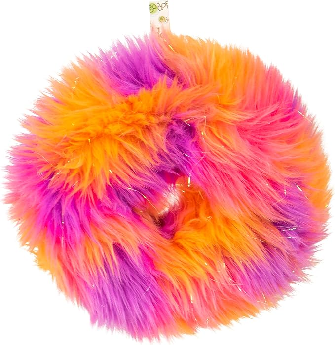 goDog Furballz Ring Squeaky Plush Dog Toy, Chew Guard Technology - Warm Rainbow, Large