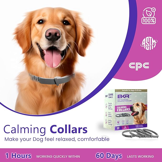 Calming Collar for Dogs Relief Anxiety Stress Separation Anxiety Relief for Dogs Adaptil Bad Behavior 25 Inches Size Dog Flea Collar Flexible Adjustable Pheromones Calm, 4 Pack