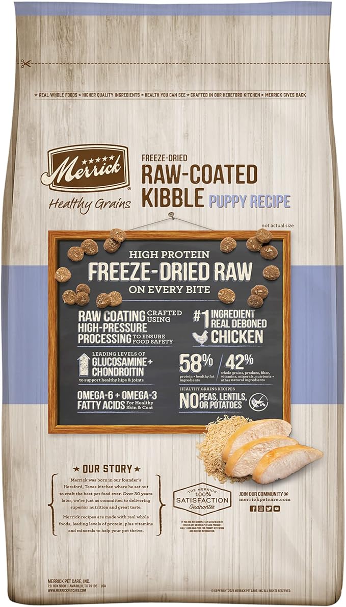 Merrick Healthy Grains Freeze Dried Raw Coated Kibble, Natural High Protein Puppy Food, Chicken and Brown Rice - 10.0 lb. Bag