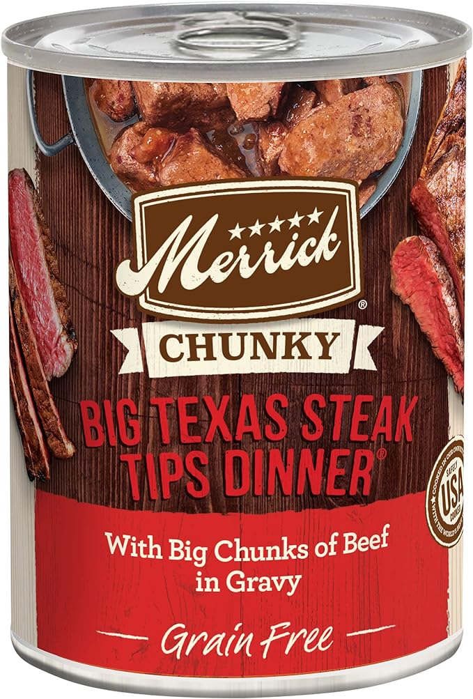 Merrick Chunky Grain Free Premium And Wholesome Canned Dog Food, Real Meat Big Texas Steak Tips Dinner - (Pack of 12) 12.7 oz. Cans