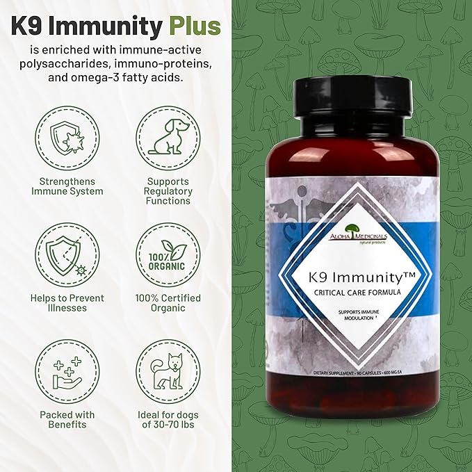 K9 Immunity, Immune Support Supplement for Dogs, Organic and Mushroom Enhanced Dog Health Supplies, Pack of 4, 90 Capsules Each