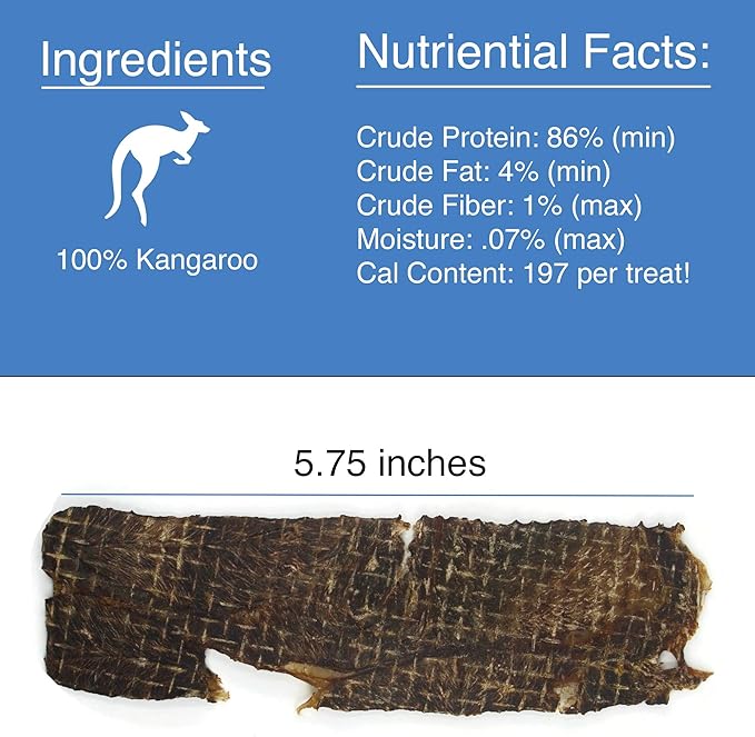 Doug's Dog Supplies - Kangaroo Jerky Dog Treats - Human Grade, 1 Ingredient, 100% Natural Healthy Wild Caught Jerky Treat - Puppy Treats for Training, or Snacks for Small or Large Breeds - 8 oz. Bag