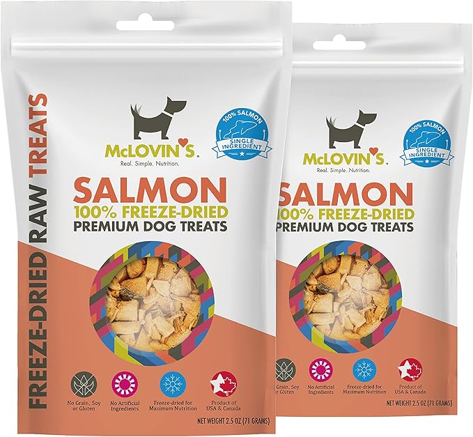 McLovin's Freeze Dried Salmon Treats for Dogs - High-Protein, Grain-Free - All-Natural Healthy Freeze Dried Dog Treats- Made in The USA - Perfect High Value Training Reward – 2×2.5oz(5oz)