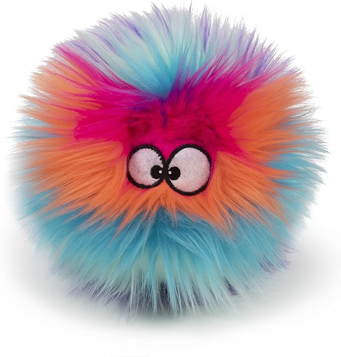 goDog Furballz Squeaky Plush Ball Dog Toy, Chew Guard Technology - Cool Rainbow, Small
