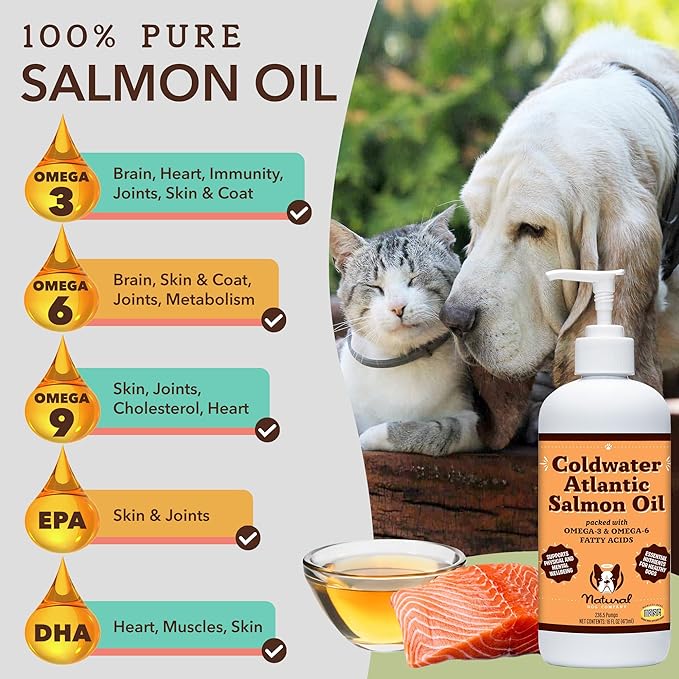 Natural Dog Company Coldwater Atlantic Salmon Oil for Dogs (16oz) - Senior Dog Fish Oil Supplement with Omega 3, Easy to digest for Senior Dog Fish Oil, Liquid Dog fish oil Joint Support Supplement