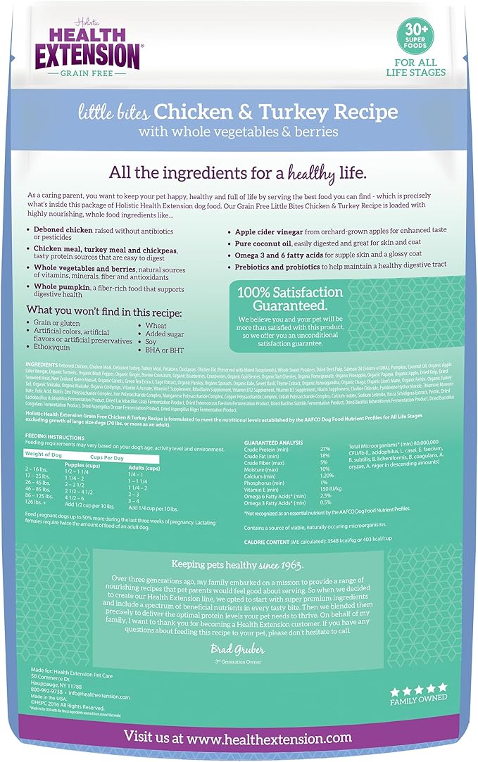 Health Extension Grain Free Little Bites for Dogs, Natural Food with Added Vitamins & Minerals, Perfect for Teacup, Toy & Small Dogs, Chicken & Turkey Recipe (12lb Bag)