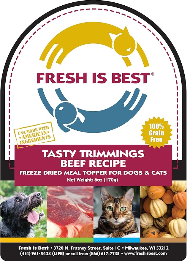 Fresh Is Best - Tasty Trimmings Freeze Dried Raw Meal Topper for Dogs & Cats - Beef, 6 Ounces